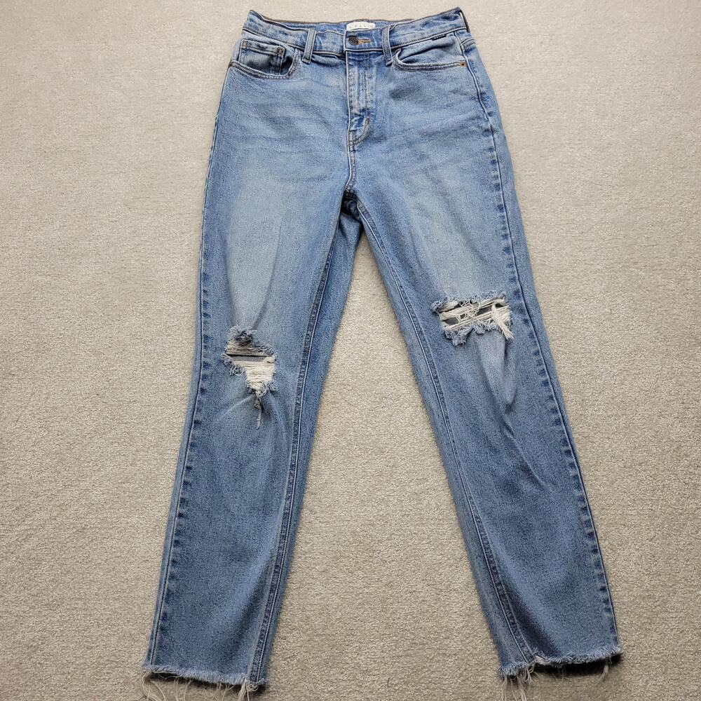 Cello Womens Size 7 Distressed Straight Leg Jeans Ripped Raw Hem Stretch Denim